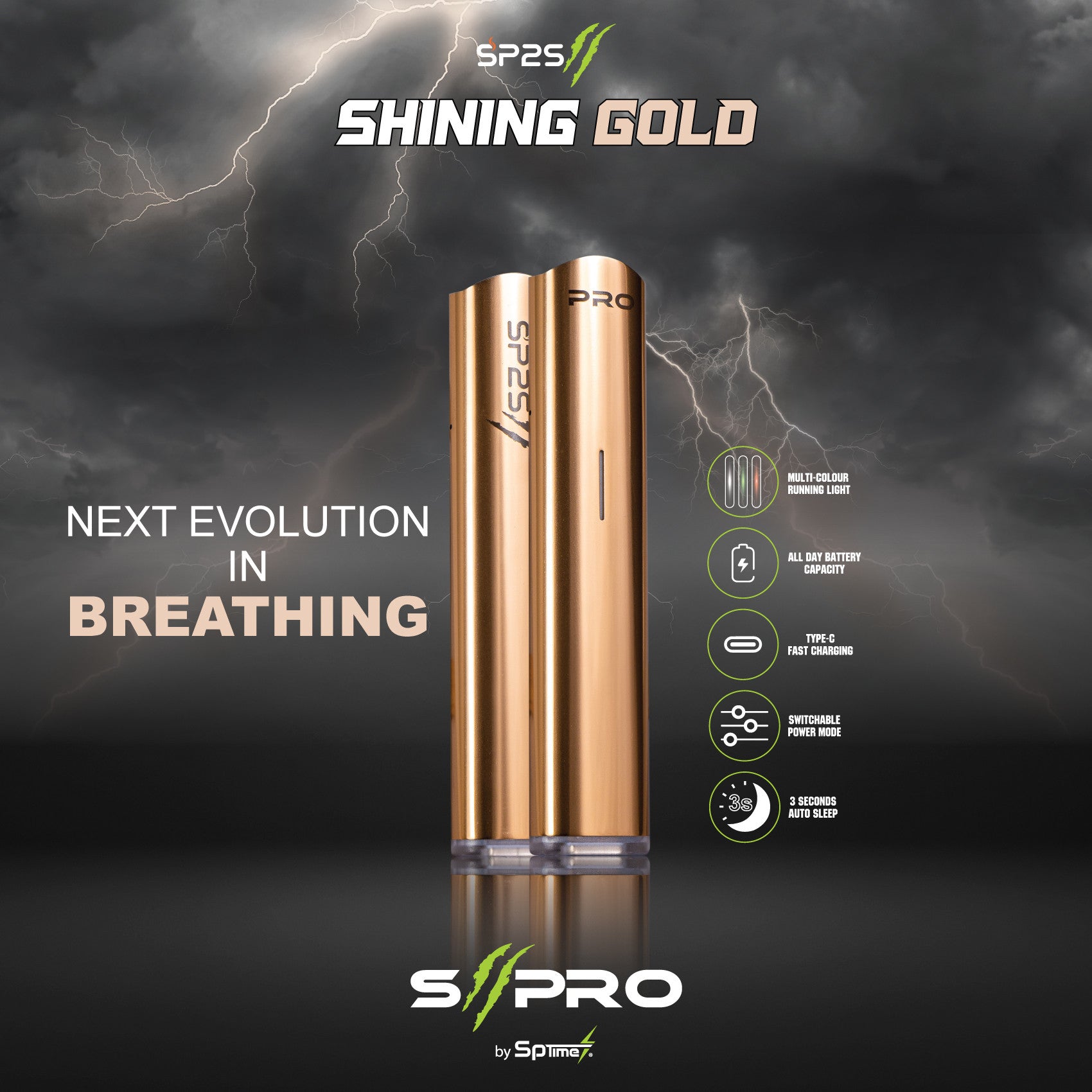 Shop Prime Vape Malaysia SP2S II Pro Device MYS Shining Gold Color Colour Vape Pen at Lower Price 购买马来西亚思博瑞II Pro电子烟杆子金色超低优惠价