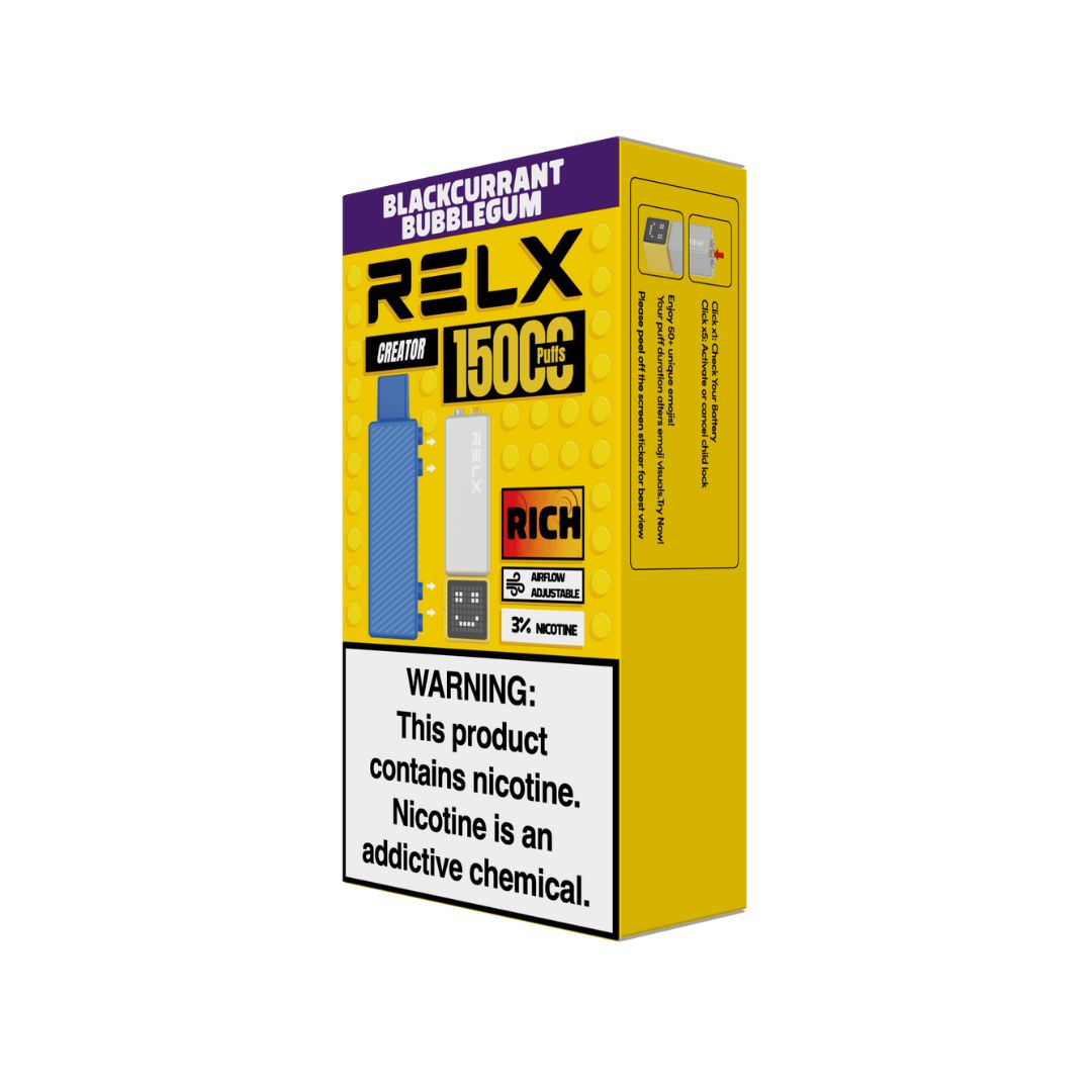 RELX Malaysia MY Creator Kit 15000 Puffs Blackcurrant Bubblegum Package 3% Nicotine 悦刻马来西亚Creator Kit1杆1弹套装灰黄杆黑加仑泡泡糖3%尼古丁